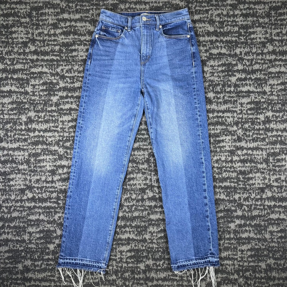 LOFT The Straight Jeans Womens 25/0 Blue Two Tone Paneled Raw Hem High Rise